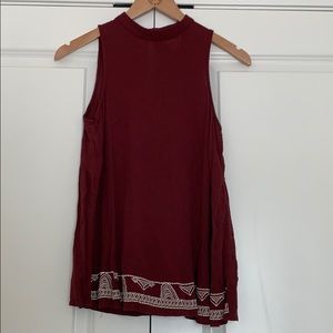 High neck tank with Aztec print trim